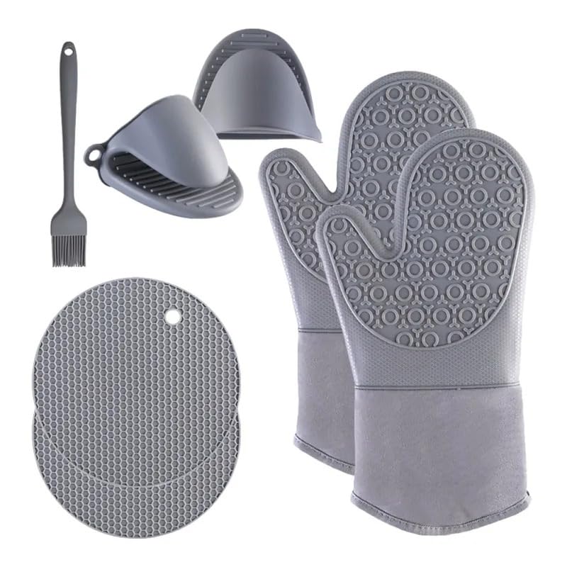 ActivPro 7-teiliges Set mit Ofenhandschuhen aus Silikon, wasserdicht, rutschfest, hitzebeständig, für die Mikrowelle, Heißluftfritteuse, Topflappen, Grillen, Kochen, Backen, Grillen, Küchenutensilien