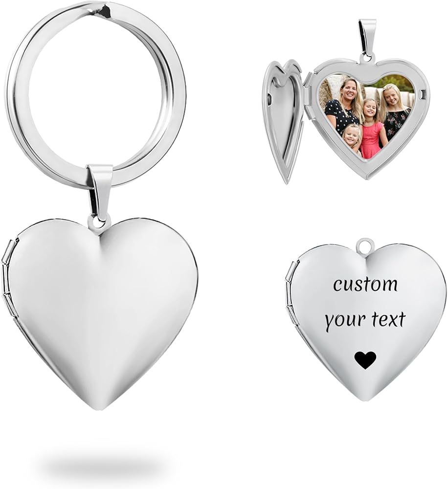 PHOCKSIN Personalised Photo Locket Key chain for Women Silver Heart Locket Keychain with Custom Text Engraved Customised Lockets Gifts for Women : Amazon.co.uk: Fashion