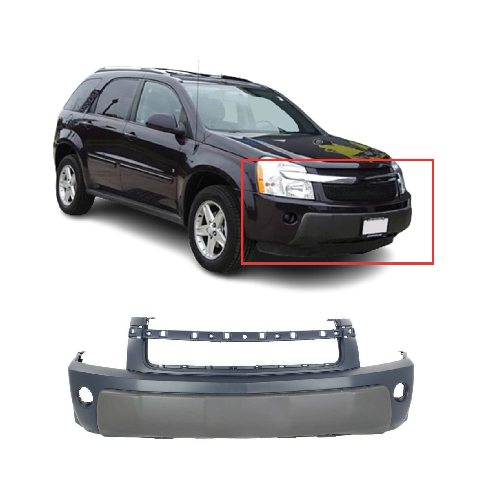 FitParts Compatible With Front Bumper Cover 2005-2006 Chevy Chevrolet Equinox LS LT Sport 05 06. W/Fog Light Holes. W/o Parking Aid Sensor Holes. With Tow Hook Hole. 12335874 GM1000726