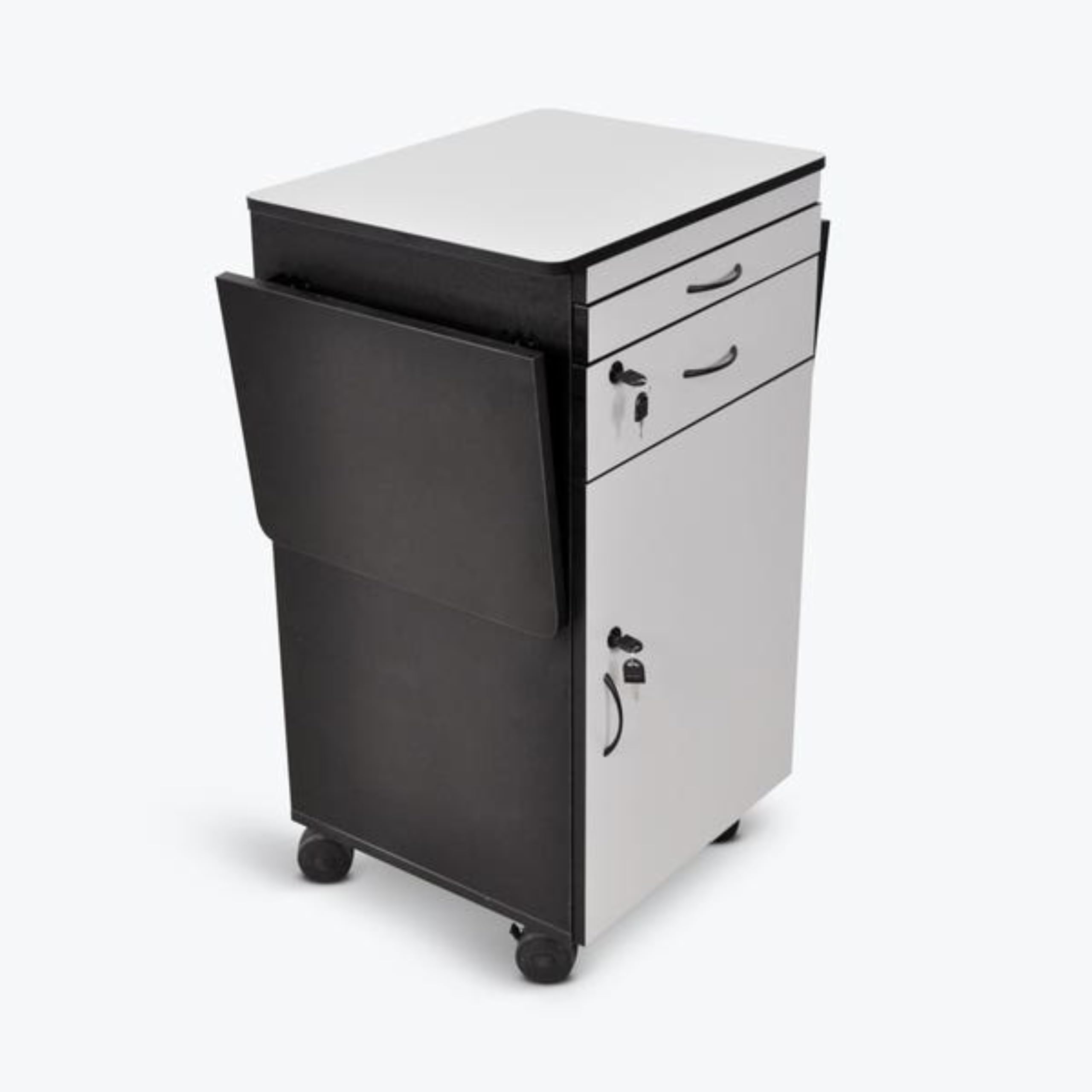 A-to-Z 289-WPSDD3 38" Mobile AV Presentation Station Cart with Locking Cabinet, Drop-Leaf Shelves, Pullout Keyboard Tray, Adjustable Shelf, Durable