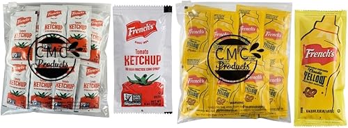 50 paquetes en total 25 unidades de cada uno salsa de tomate y mostaza francesa Paquetes de condimentos en bolsa de sellado deslizante