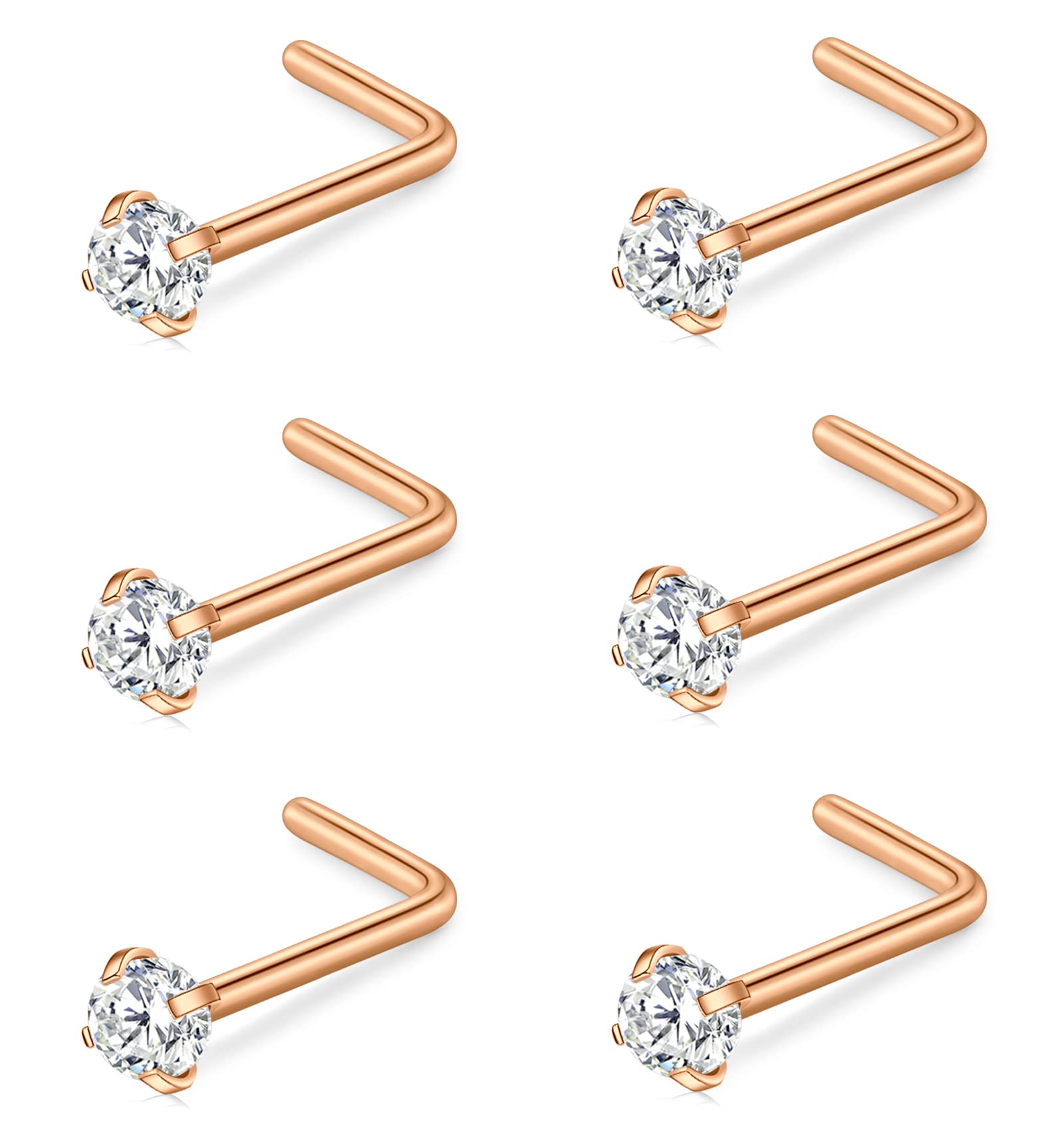 incaton18g 20g Stainless Steel L Shaped Nose Rings Studs 1.5-3mm CZ L Nose Stud Ring Nose Nostril Piercing Jewelry Silver Rosegold Gold for Women Men