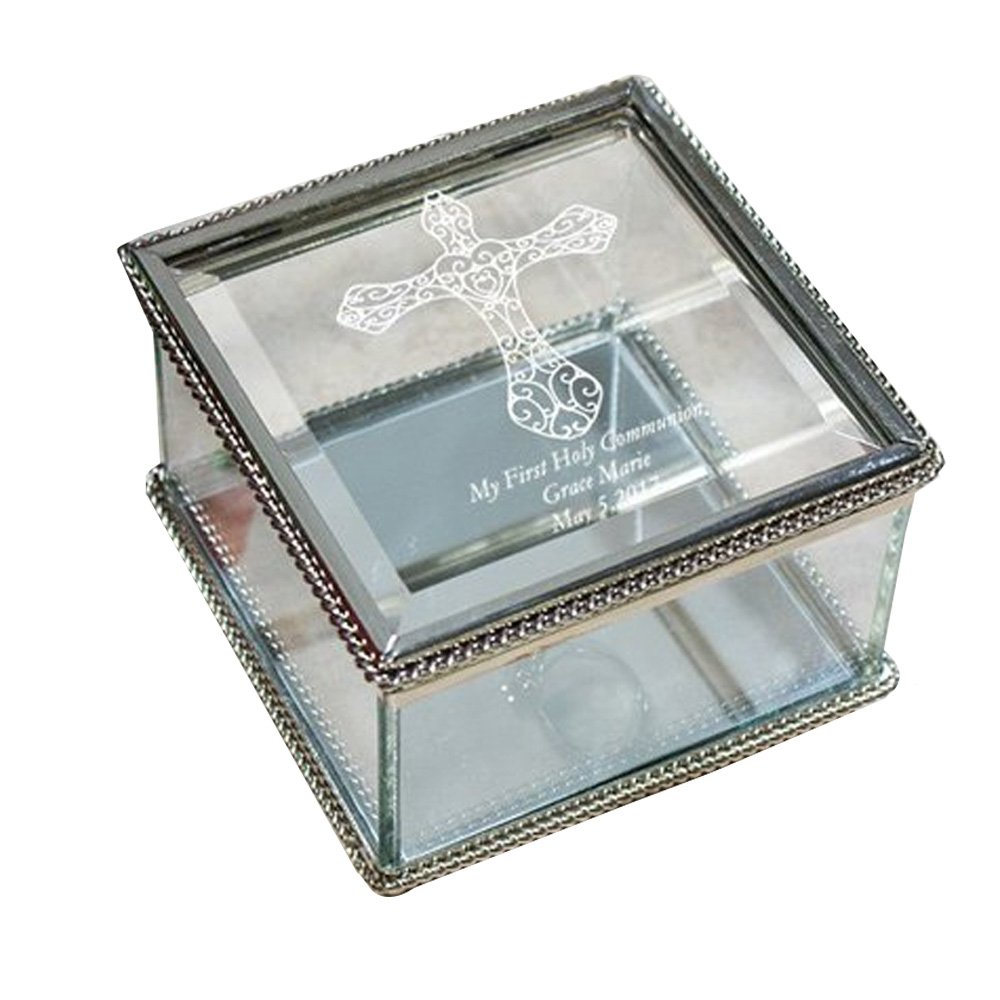 GiftsForYouNow Engraved Cross Personalized Glass Jewelry Box