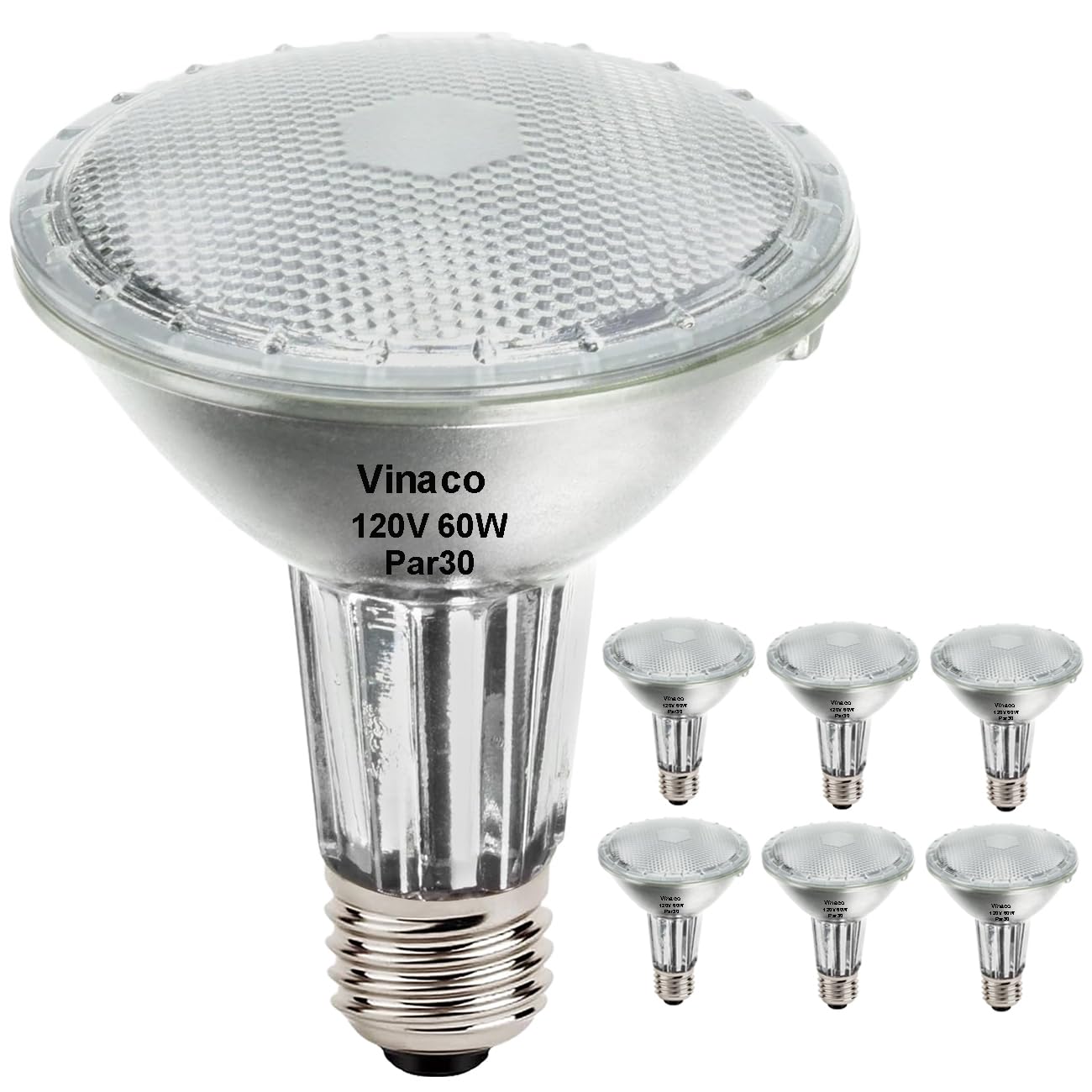 Vinaco PAR30 Long Neck 60W 6 Pack Long Lasting PAR30 Halogen Flood Light Warm White 2800K PAR30 Dimmable