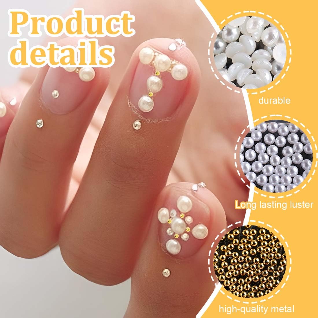 GXGM Bijoux Nail Art Perles, Couleur Or Argent Mini Nail Caviar Beads Strass Accessoires pour Nail Art Décorations décoration d'ongles à faire soi-même