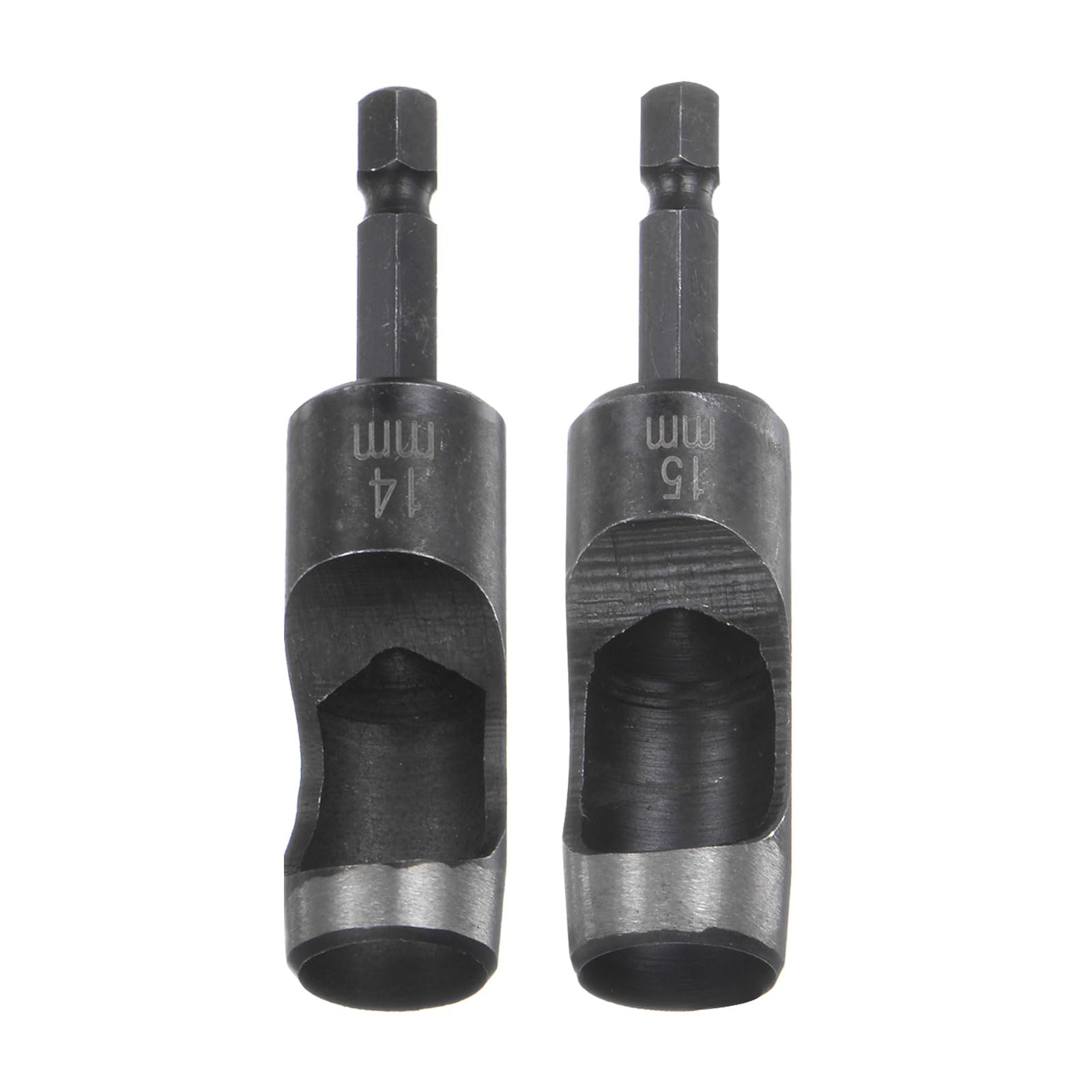 HARFINGTON 2pcs 14mm,15mm Leather Hollow Hole Punch 1/4" Hex Shank for Drills, Belt Hole Punch Punching Cutter Tool for Leathercraft Working