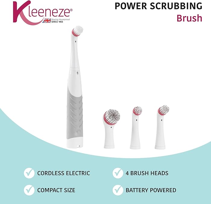 Kleeneze Deep Clean Power Scrubbing Brush - Cordless Electric Household Cleaning Brush, Includes 4 Various Brush Heads, Battery Powered, Clean Bathrooms, Kitchens, Corners, Appliances, KL082732EU7 : Amazon.co.uk: Grocery