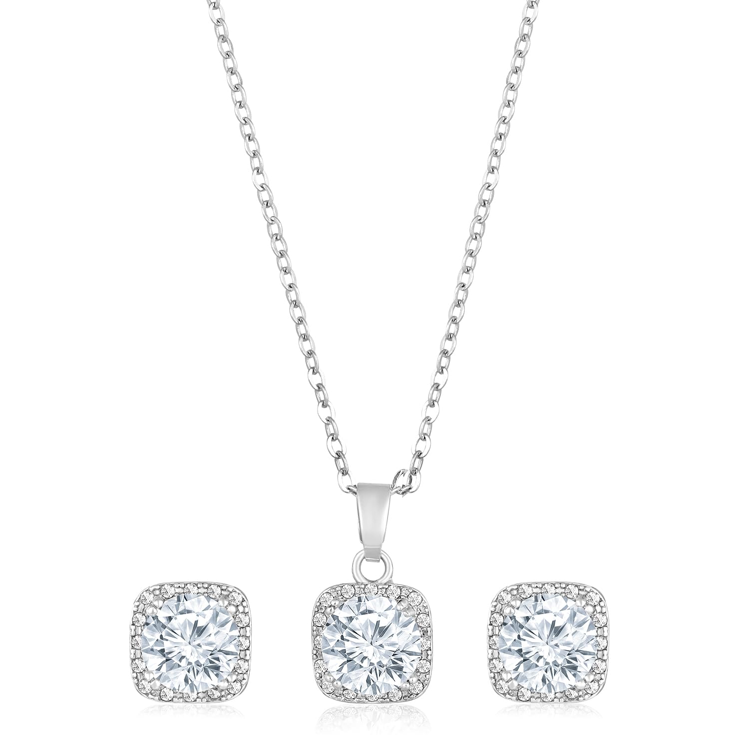 Peora Silver Plated Cubic Zirconia Studded Pendant Chain Necklace & Stud Earrings Jewellery for Women & Girls (B0CPBZ4Z8Z) Amazon Price History, Amazon Price Tracker