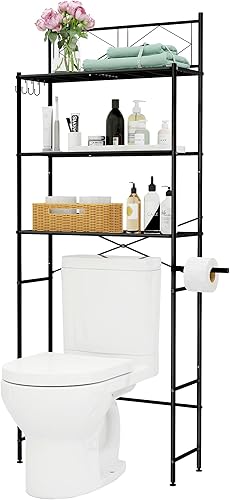 Miniatura 9 de MallBoo Estante de almacenamiento para inodoro con barra en forma de X, 3 niveles para colocar sobre el inodoro, fácil de montar, 9.45 pulgadas de