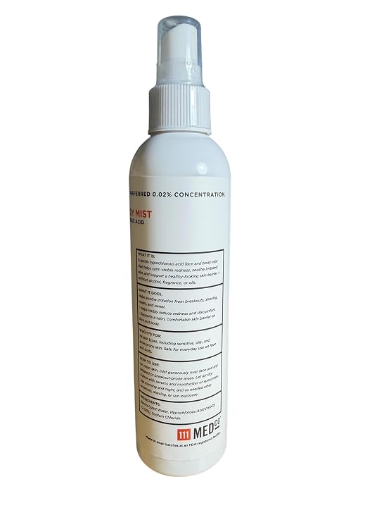 111MedCo 0.02% Hypochlorous Acid Facial Spray, Gentle pHBalanced Skin Mist for Sensitive and AcneProne Skin, Helps Soothe Redness and Support Skin Barrier, 8 oz
