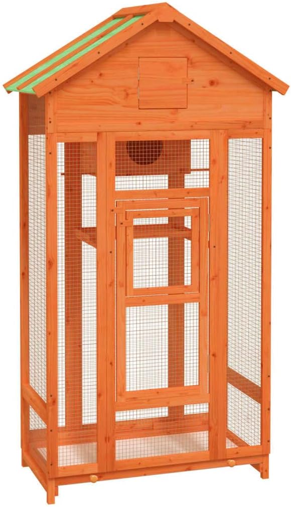 vidaXL vidaXL Bird House, Outdoor Bird Aviary with Pull-Out Tray, Large Wooden Bird House for Garden, Bird Cage Enclosure, Brown Solid Wood Pine