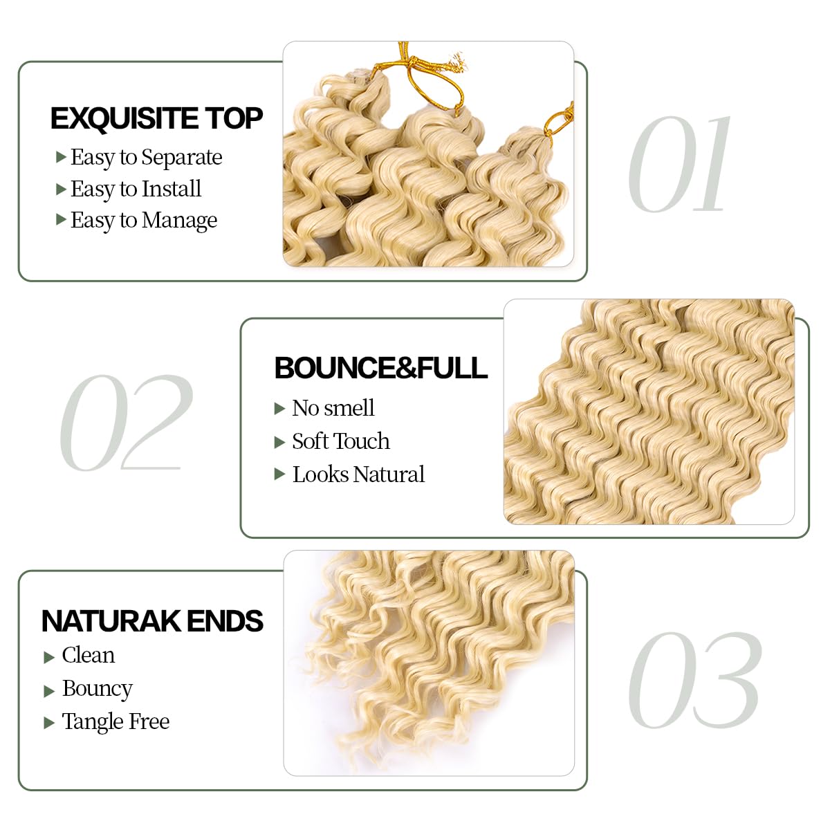 Ocean Wave Crochet Hair Extensions Synthetic Curly Braiding Hair Pre Stretched #613 Bleach Blonde 6Packs 28Inch Deep Curly Crochet Hair for Black Women(110g/Pack)