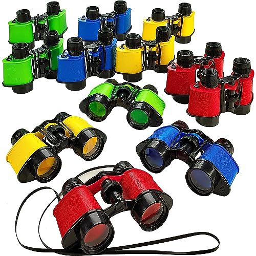 Kicko 12 Toy Binoculars with Neck String 3.5 x 5 Inches - Novelty Binoculars for Children, Sightseeing, Birdwatching, Wildlife, Outdoors, Scenery, Indoors, Pretend, Play, Props, and