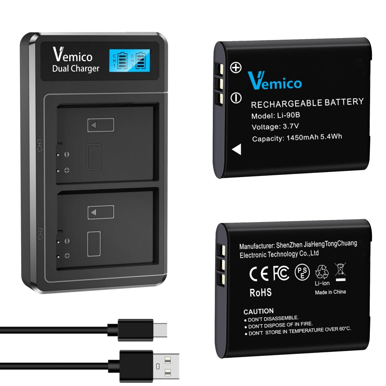 Amazon | Vemico Li-90Bバッテリー 2*1450mAh互換バッテリー LCD付き