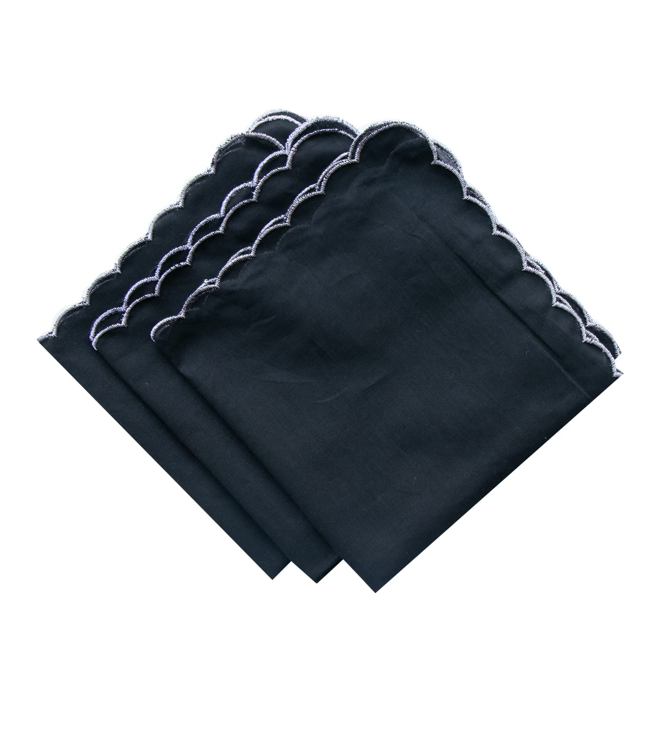 Deeorla White Embroidered Scalloped Handkerchiefs Cotton Wedding Handkerchief Hankies, Black-3pcs, One Size-image-31