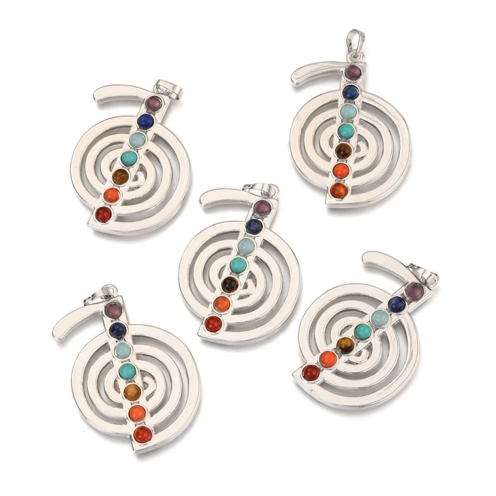 PandaHall 10pcs Musical Note Natural & Synthetic Gemstone Charms Pendants 7 Chakra Crystal Healing Stone Pendant for Necklace Jewelry Making, 48x36x4mm โ image 1