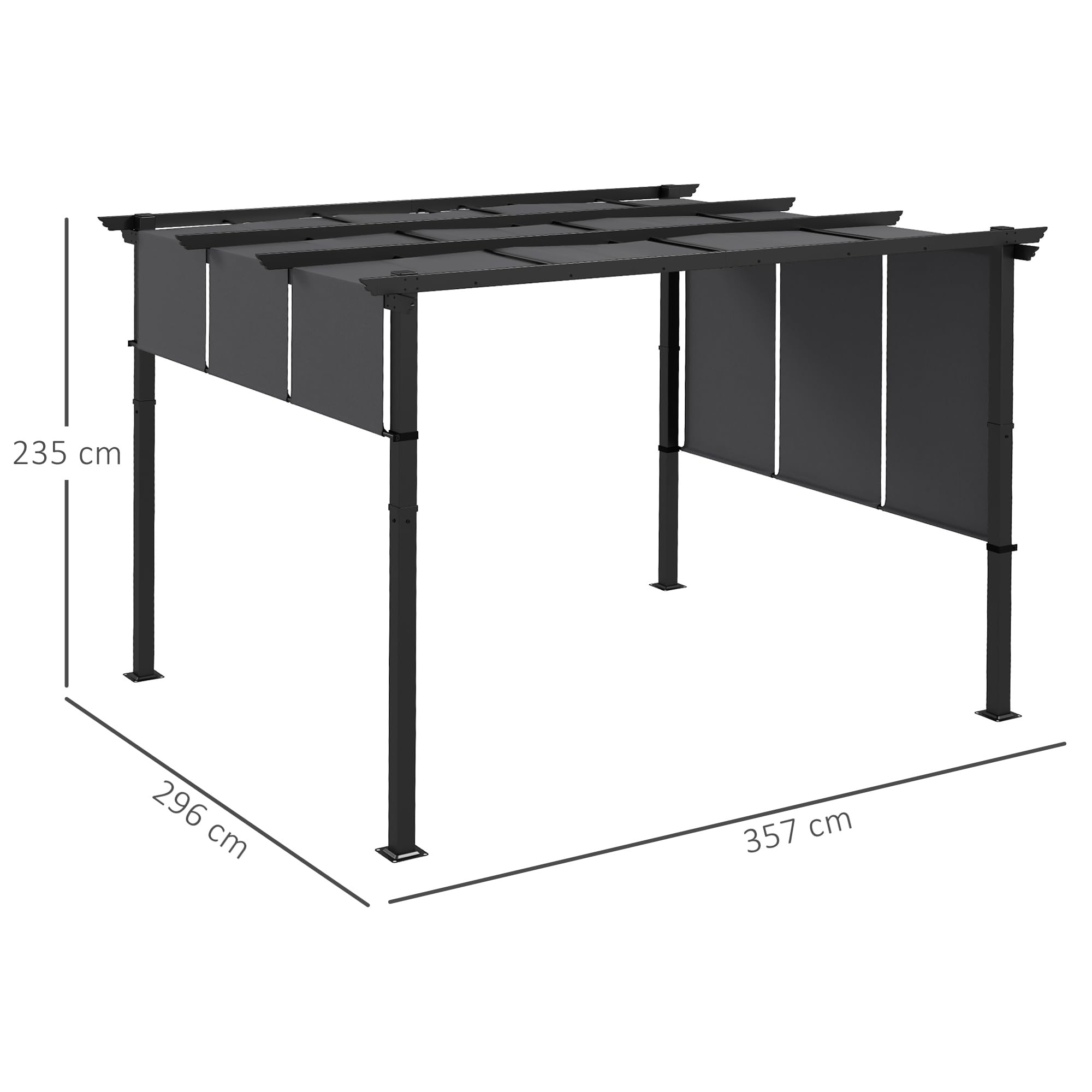 Outsunny Pergola da Giardino 3x3.5 m Acciaio Poliestere Anti UV Grigio Scuro