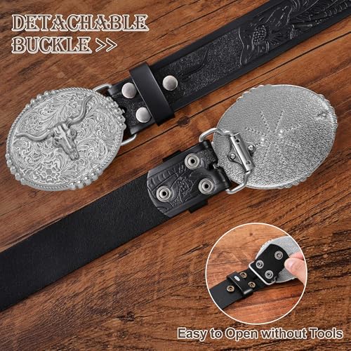 FIORETTO Western Cowboy Belts for Men Women Cowgirl Leather Belt Big Buckle Bull Belt for Jeans4