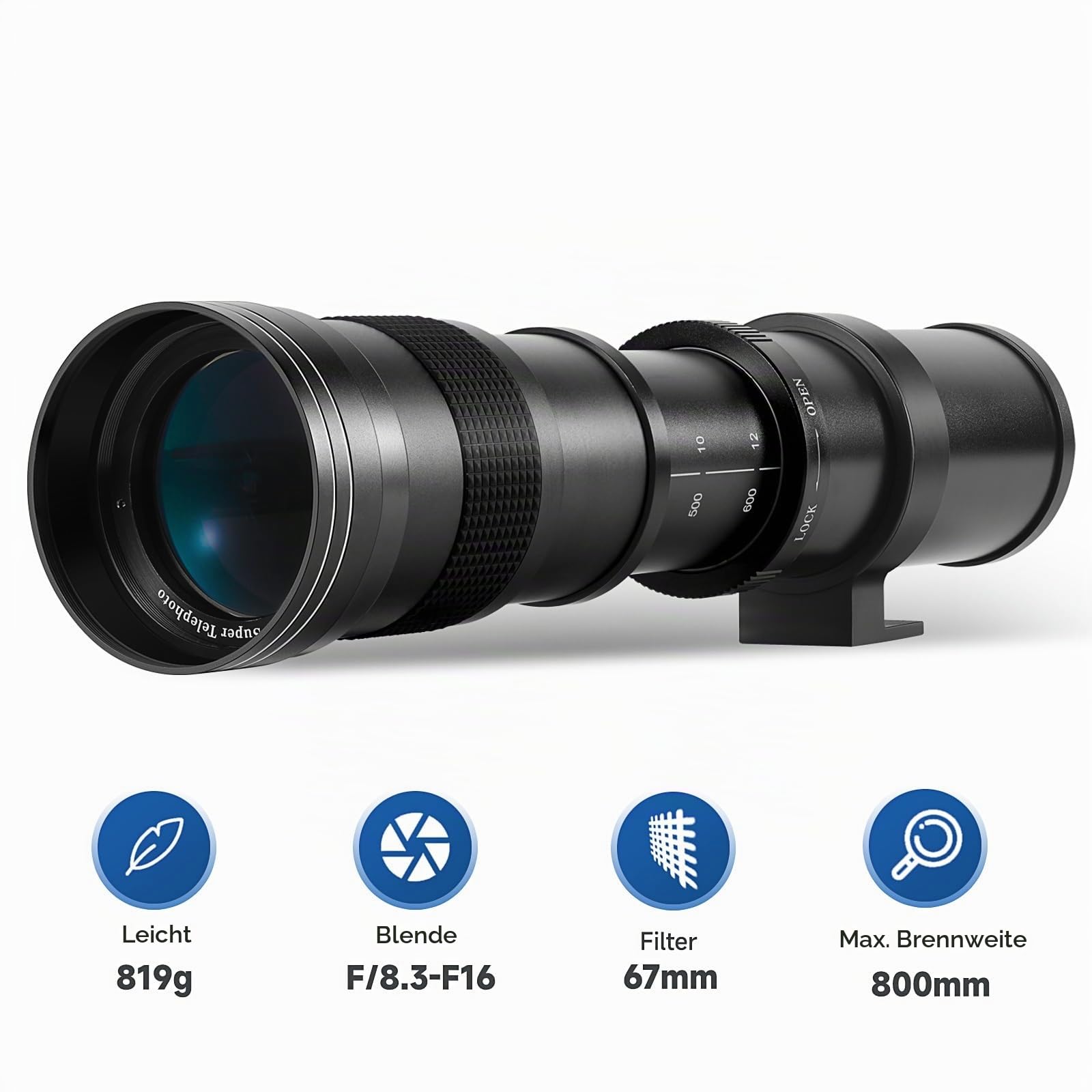 JINTU 420-1600mm f/8.3 HD-Tele Zoom Teleobjektiv für Nikon Digitale SLR Kameras D5600 D5500 D5200 D5300 D5100 D3400 D3300 D3200 D3100 D7200 D7500 D7100 D7000 D750 D600 D90 D800 D810 D5 D4S DF