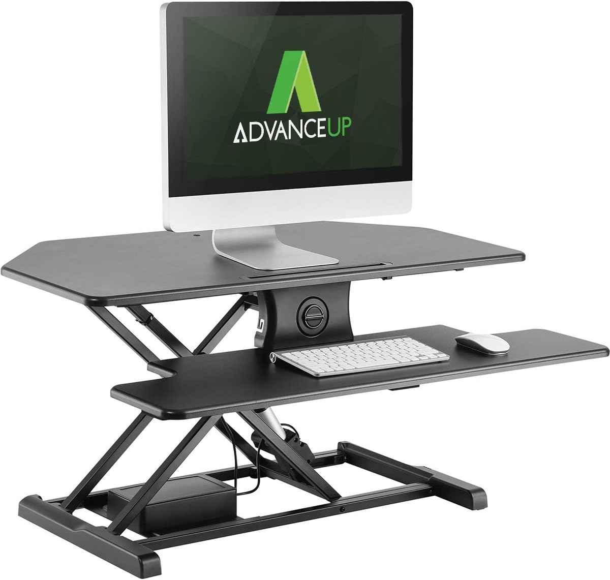 37.4" 2-Tier Electric Corner Standing Desk Converter Riser, Motorized Height Adjustable Ergonomic Stand Up Workstation, 44lbs Capacity | Great for Offices & Cubicles with Dual Monitors
