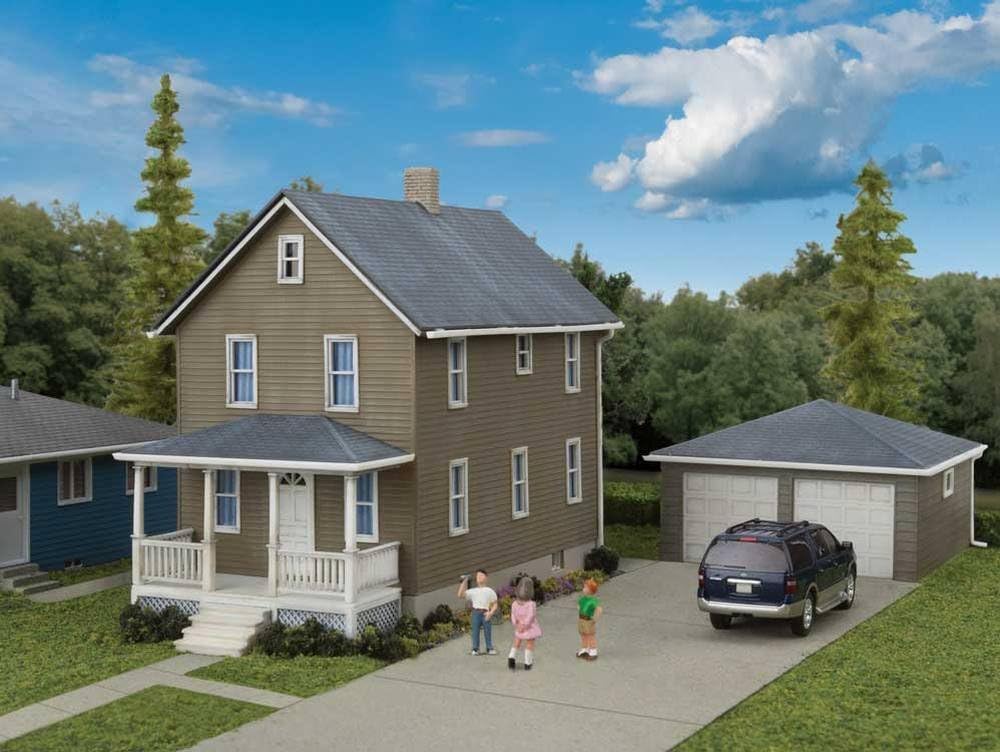 Walthers Cornerstone No. 933-3792 Two-Story House with Garage Plastic Model Kit, HO Scale,Black, 0.5 Liters