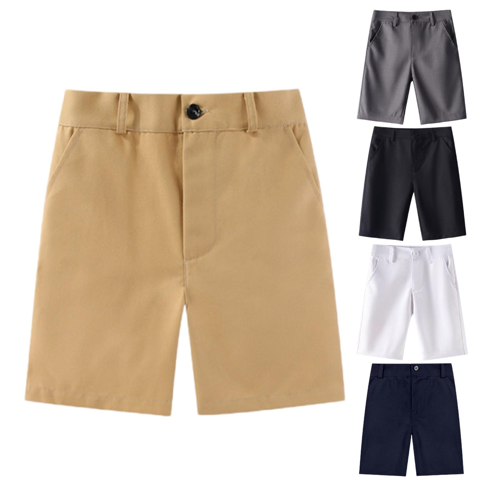 Boys Uniform Shorts Kids Flat Front Twill Dress Shorts with Pocket Teen Boys Dry Fit Chino Bermuda Performance School Short