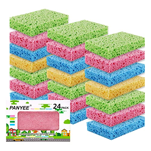 Compressed Cellulose Kitchen Sponges 24Pack,Non-Scratch Biodegrad...