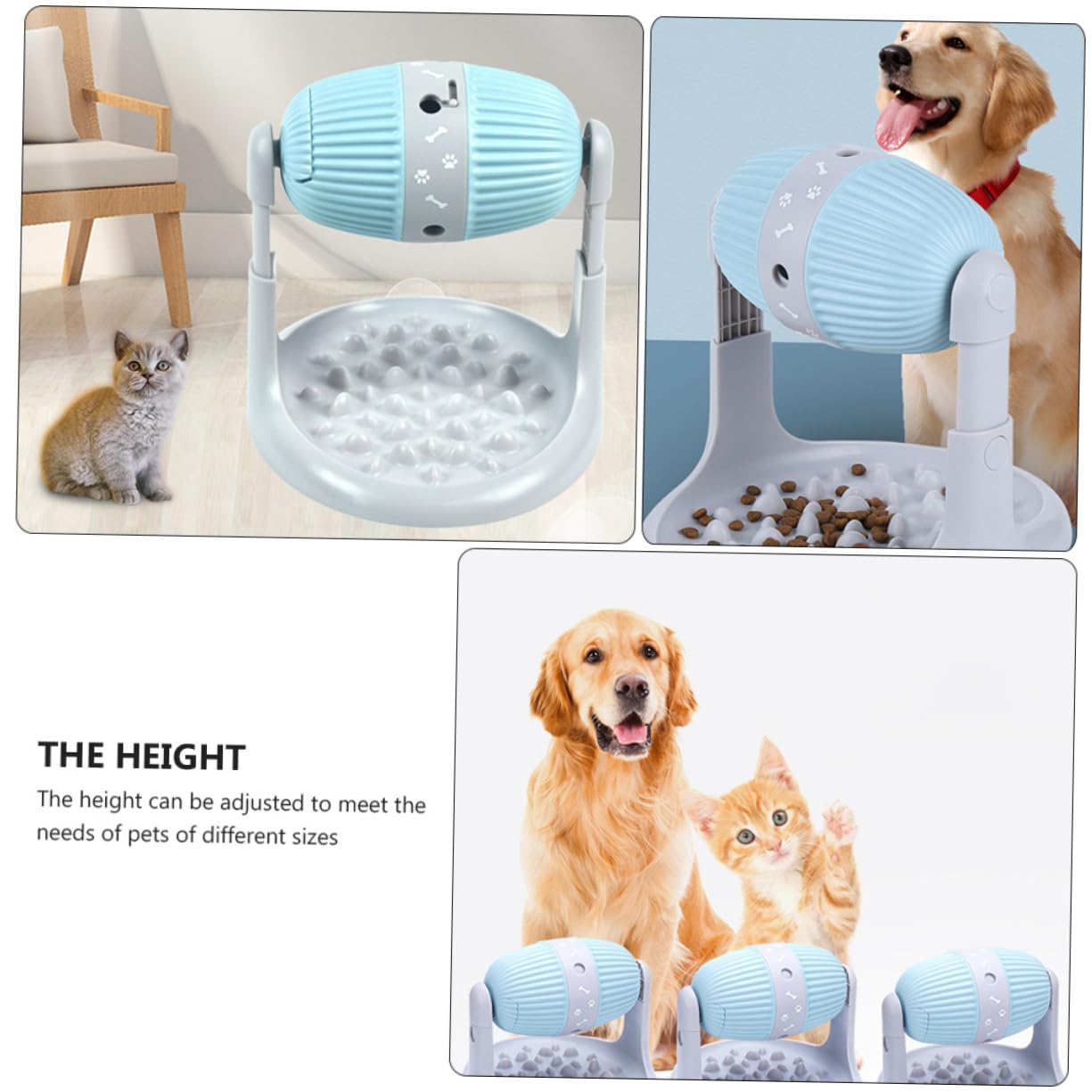 Dispensador De Comida Lento Rodillo Interactivo Ajustable, Juguete para Masticar para Perros y Gatos, Material Duradero, Color Azul, Estimulador De Alimentación y Entretenimiento Doméstico