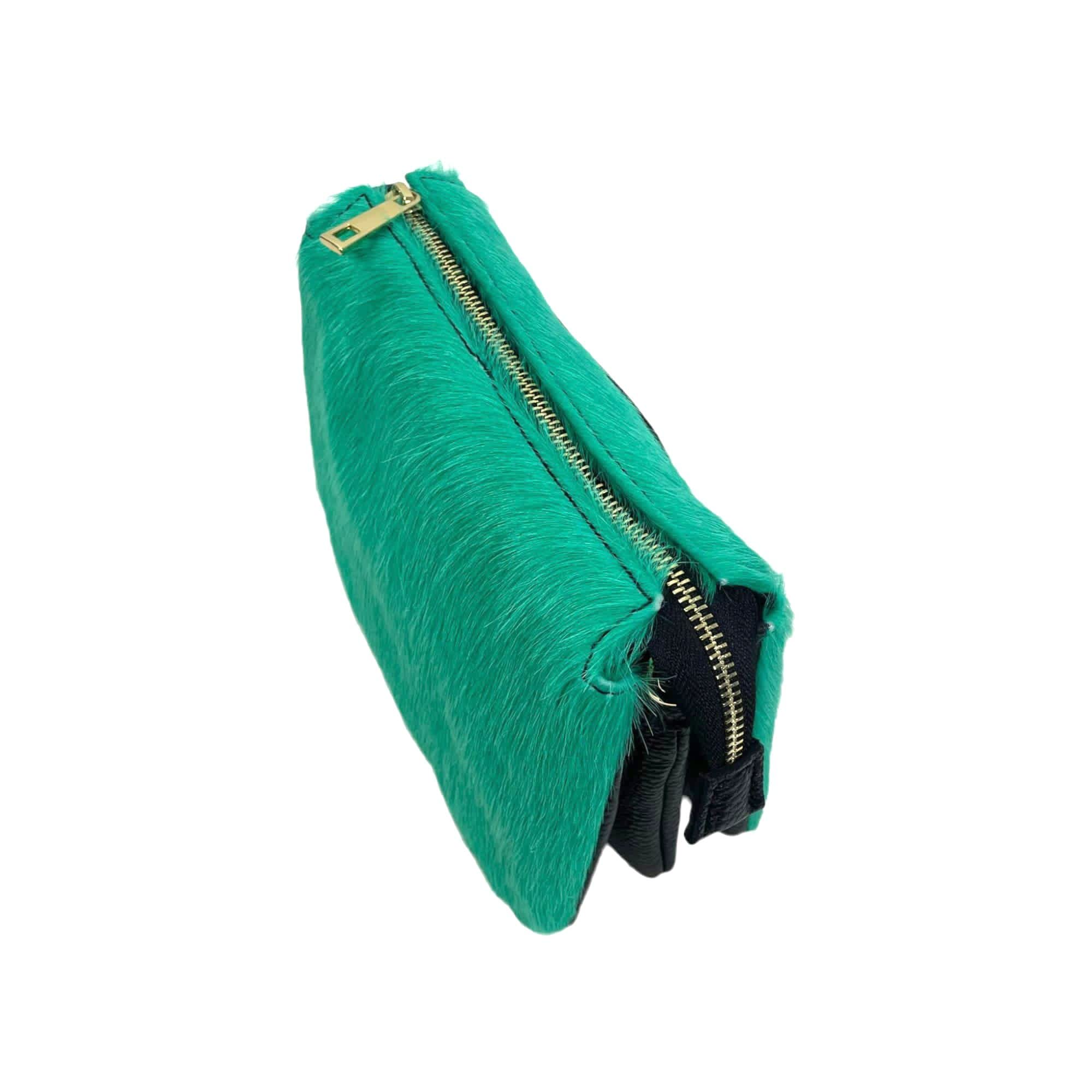 Bolso Bandolera de Piel Auténtica para Mujer, 3 Compartimentos con Estampado Animal Print con Pelaje Natural, con Correa Ajustable y Extraíble