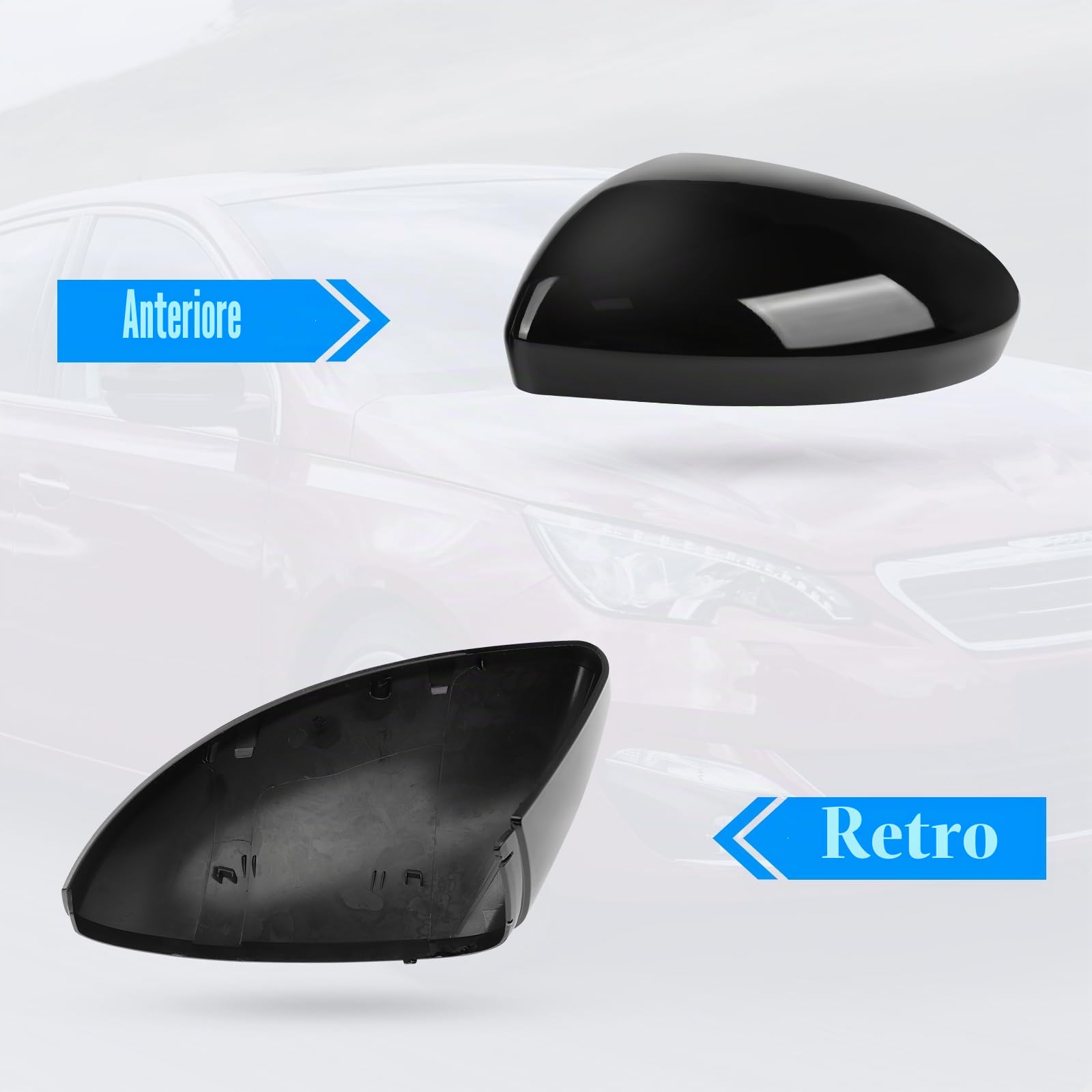 Cappuccio Dello Specchietto Retrovisore Compatibile con Renault Clio MK5 2019-2025, Tappo Copri Copertura per Auto, 963738293R 963749543R -1 Paio Nero | Calotta per specchietto retrovisore sinistro e destro, nero, 963738293R 963749543R