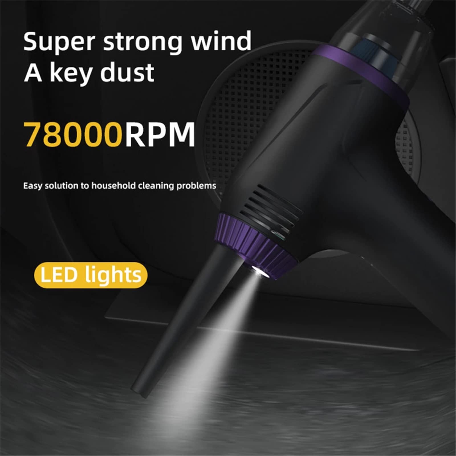Plumero de Aire inalámbrico de 78000 RPM, Aspirador de Coche 2 en 1, soplador de Polvo de Mano, Pistola de soplado de Aire comprimido para Interior del Coche, hogar, Oficina, 15000mah