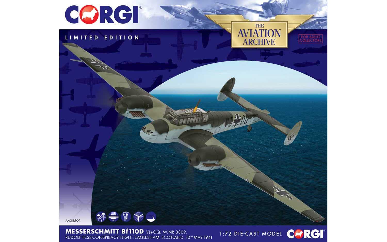 CorgiMesserschmitt Bf110D VJ + OQ, Rudolf Hess, Eaglesham, Schottland, 10. Mai 1941.
