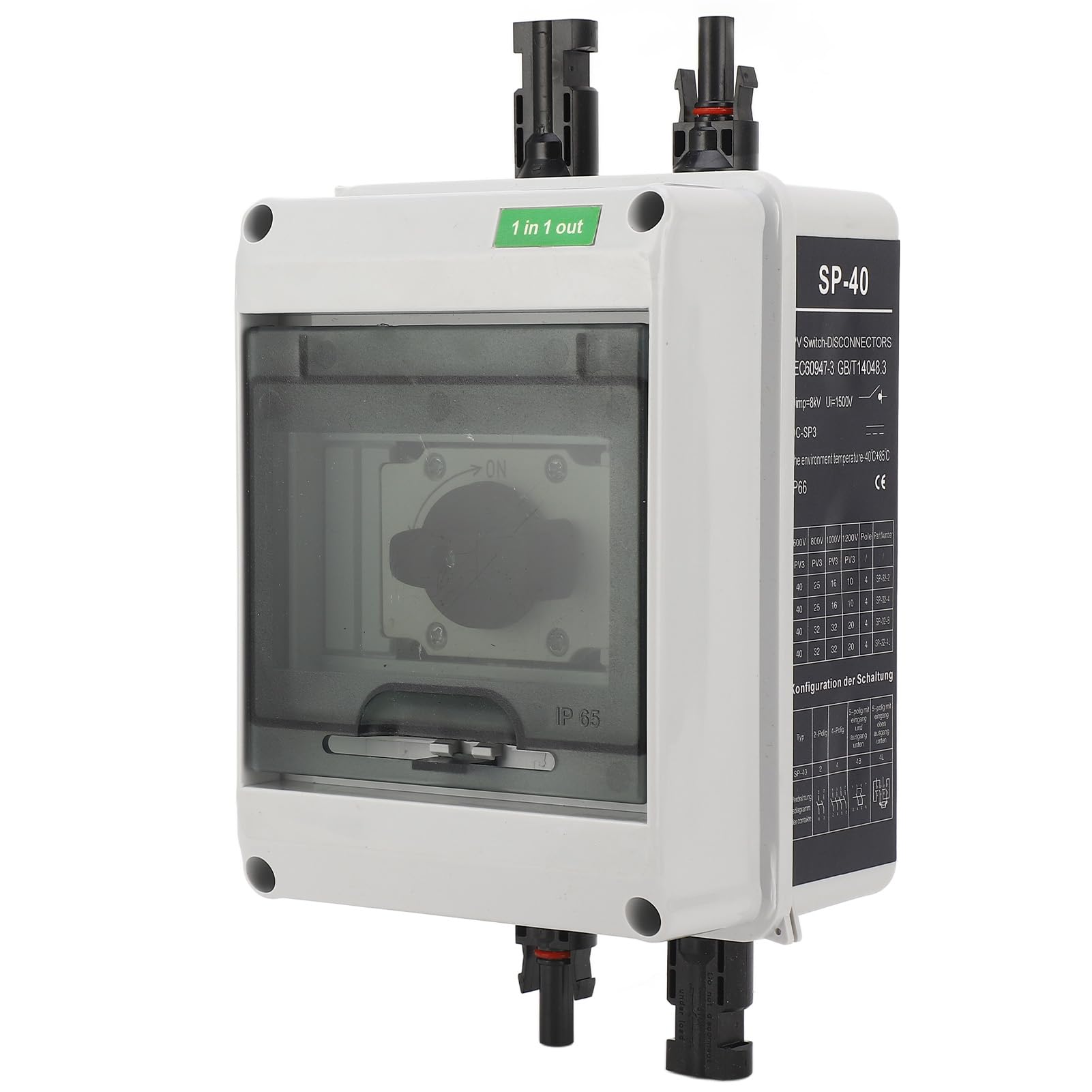 Interrupteur de déconnexion Solaire DC 1000 V 32 A PV DC avec Contacts argentés et Coque Ignifuge en PC pour boîtier de Combinaison d'onduleur Configuration 1 entrée 1 Sortie