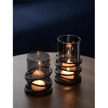 Sziqiqi Lantern Black with Smoked Glass Set of 2 Decoration for Living
