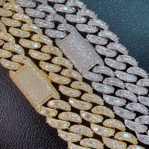 ICEDIAMOND 18K 25MM Luxury Brilliant Baguette CZ Diamond Bubble Cuban Chain Necklace, Gold Plated Iced Out Micro Pave 5A Zirconia Hip Hop Jewelry for Men3
