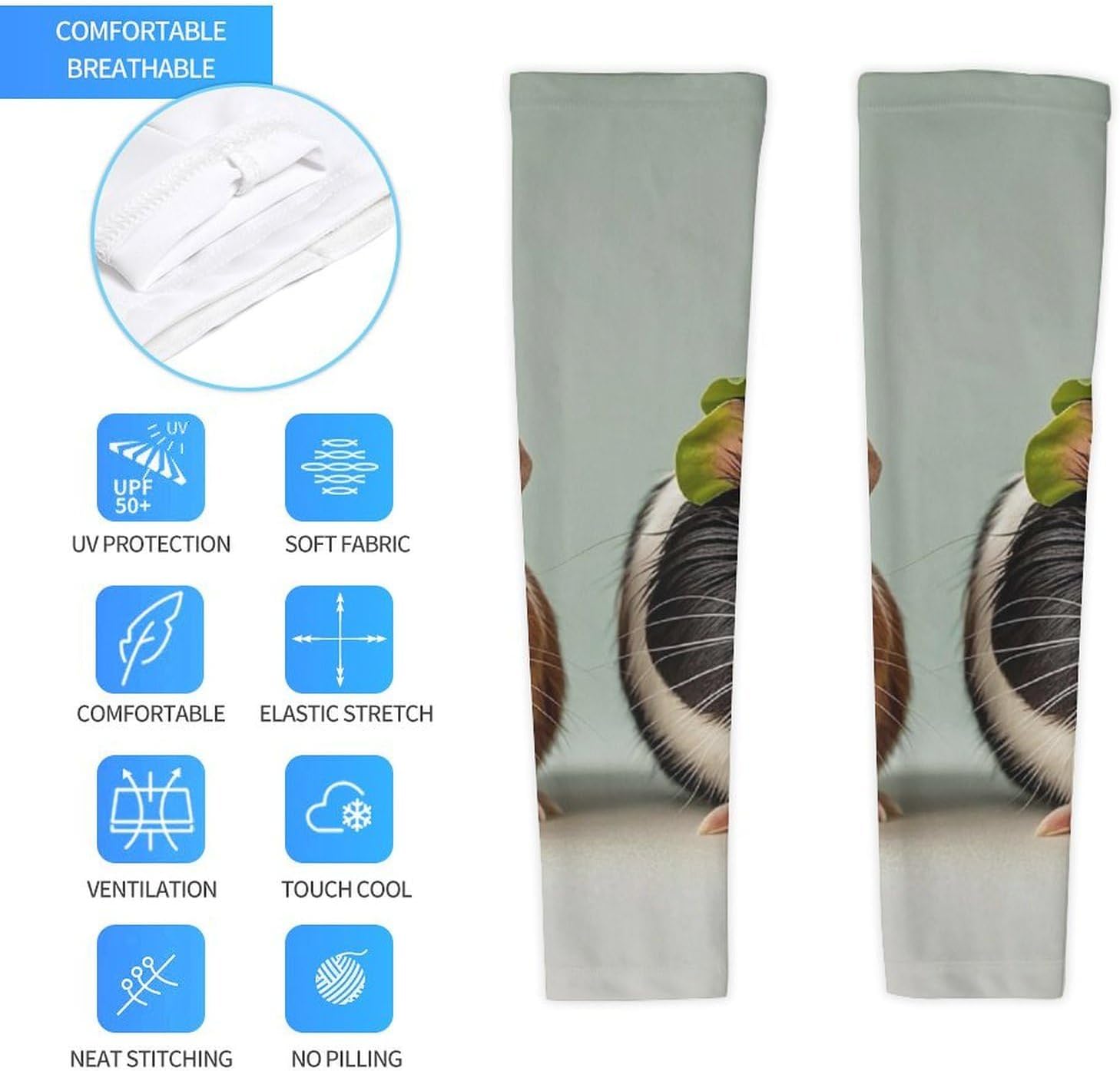 UV Sun Protection Cooling Arm Sleeves XX-Large (xx_l), Compression, Soft | Cute Guinea Arm Covers for Sport, Breathable, Tattoo Cover Up, Portable Arm Brace for Women Men
