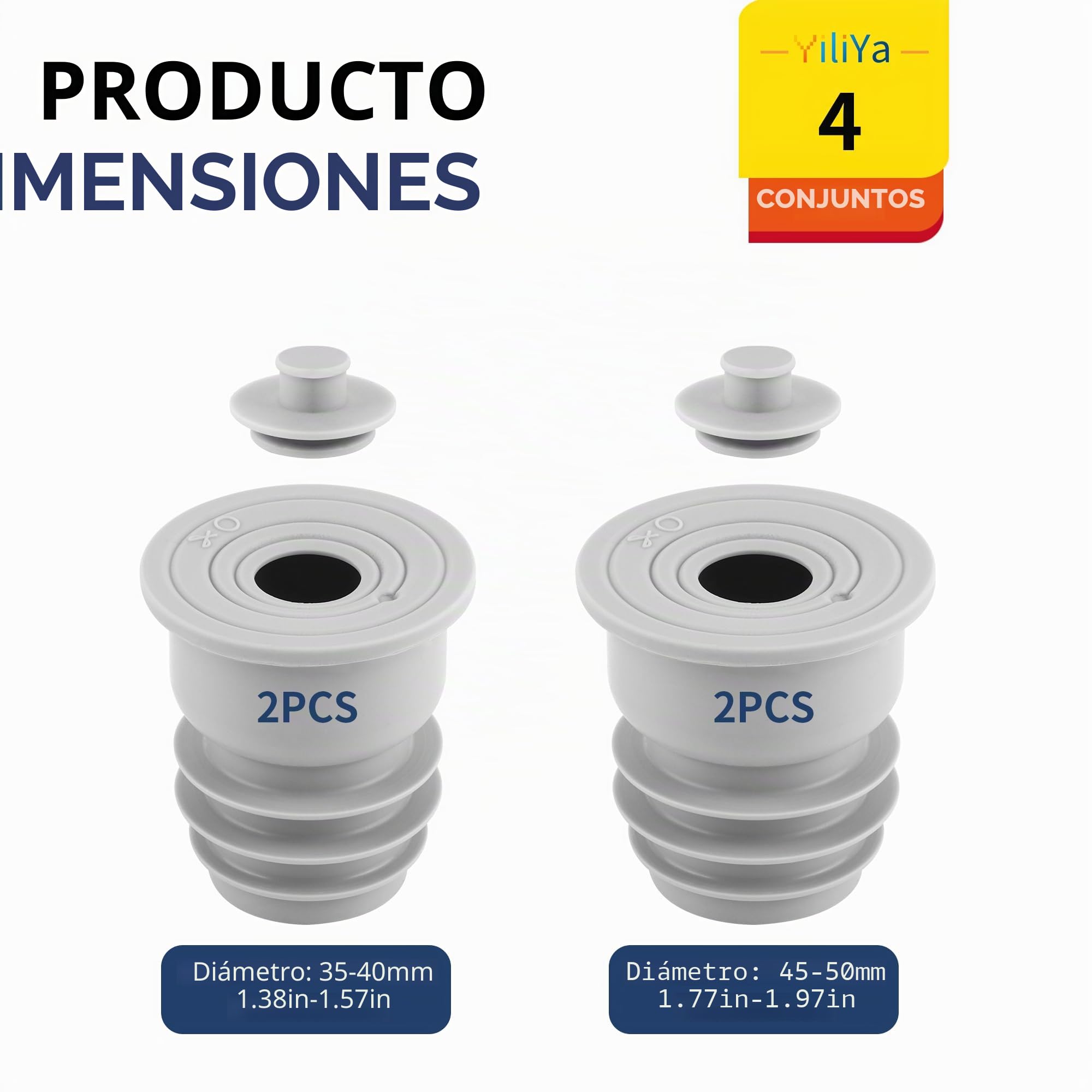4 juntas para tubo de desagüe de agua, 35-40 mm/45-55 mm, anillo de sellado del tubo de desagüe para lavadoras, desagües del fregadero, gris