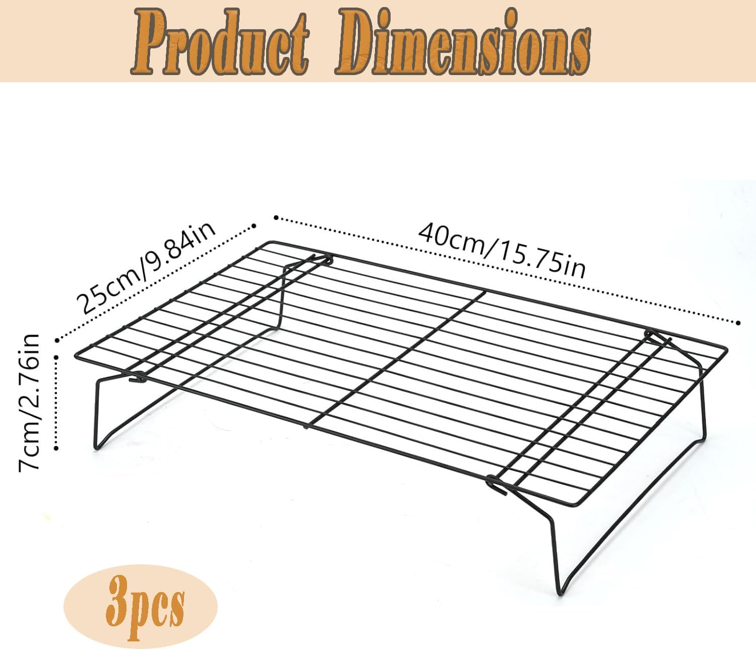 3-Pack 15.7"x9.8" Cake Cooling Rack with Raised Legs