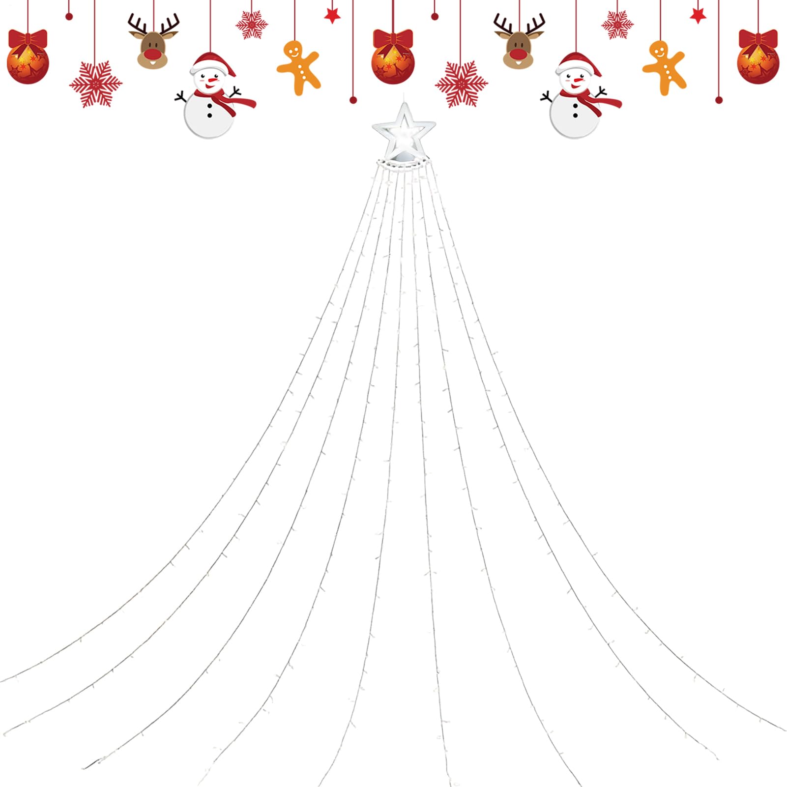 Genérico Luces Navideñas Solares Iluminación Ambiental Estrella Multimodo | Cadena De Luces LED De Árbol De Navidad En Cascada Para Decoración De Jardín Patio Sala De Estar Navideña Boda Año