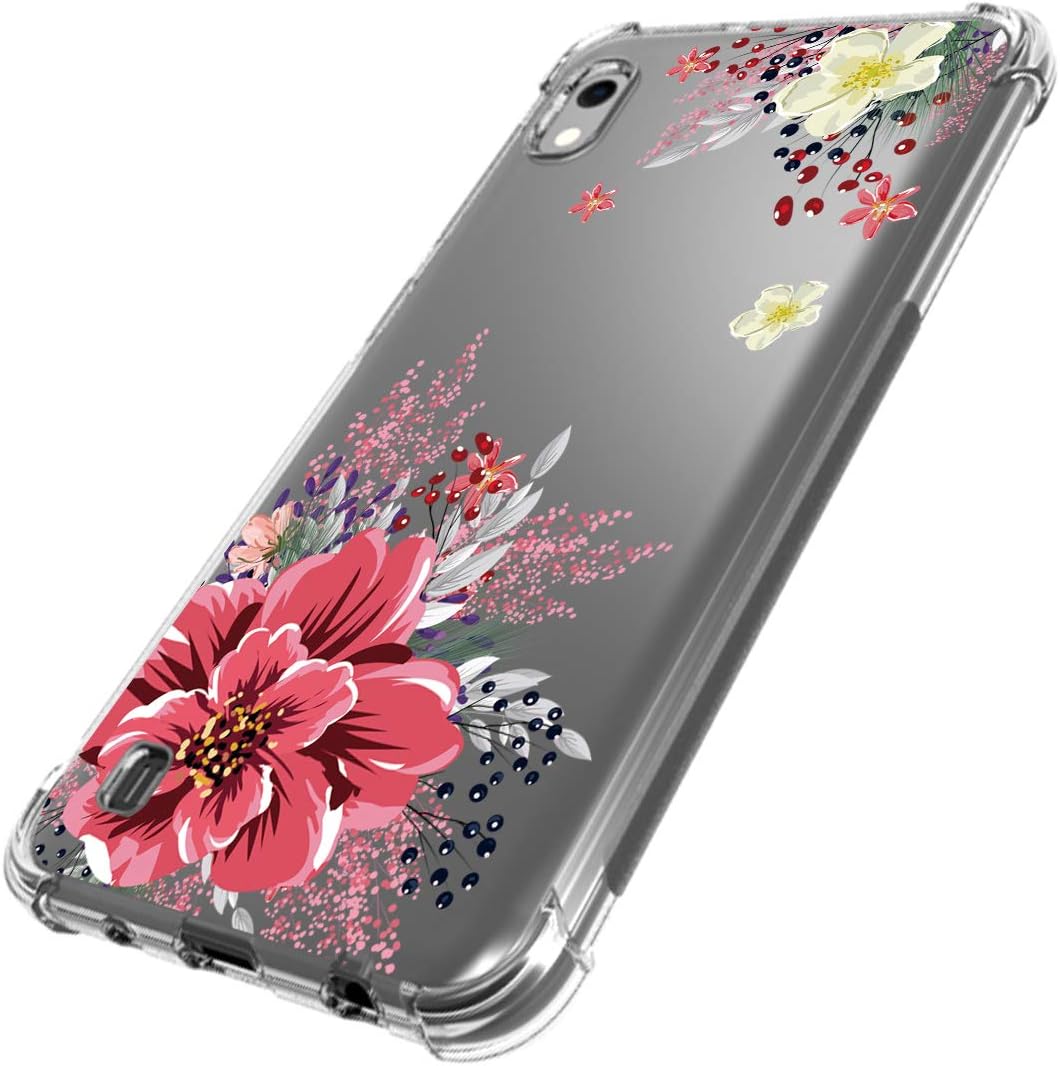 Osophter Compatible with Samsung Galaxy A10 Flower Case, for Galaxy A10 Case Floral for Girls Women Shock-Absorption Flexible TPU Rubber Soft Silicone for Galaxy A10 (Red Flower)