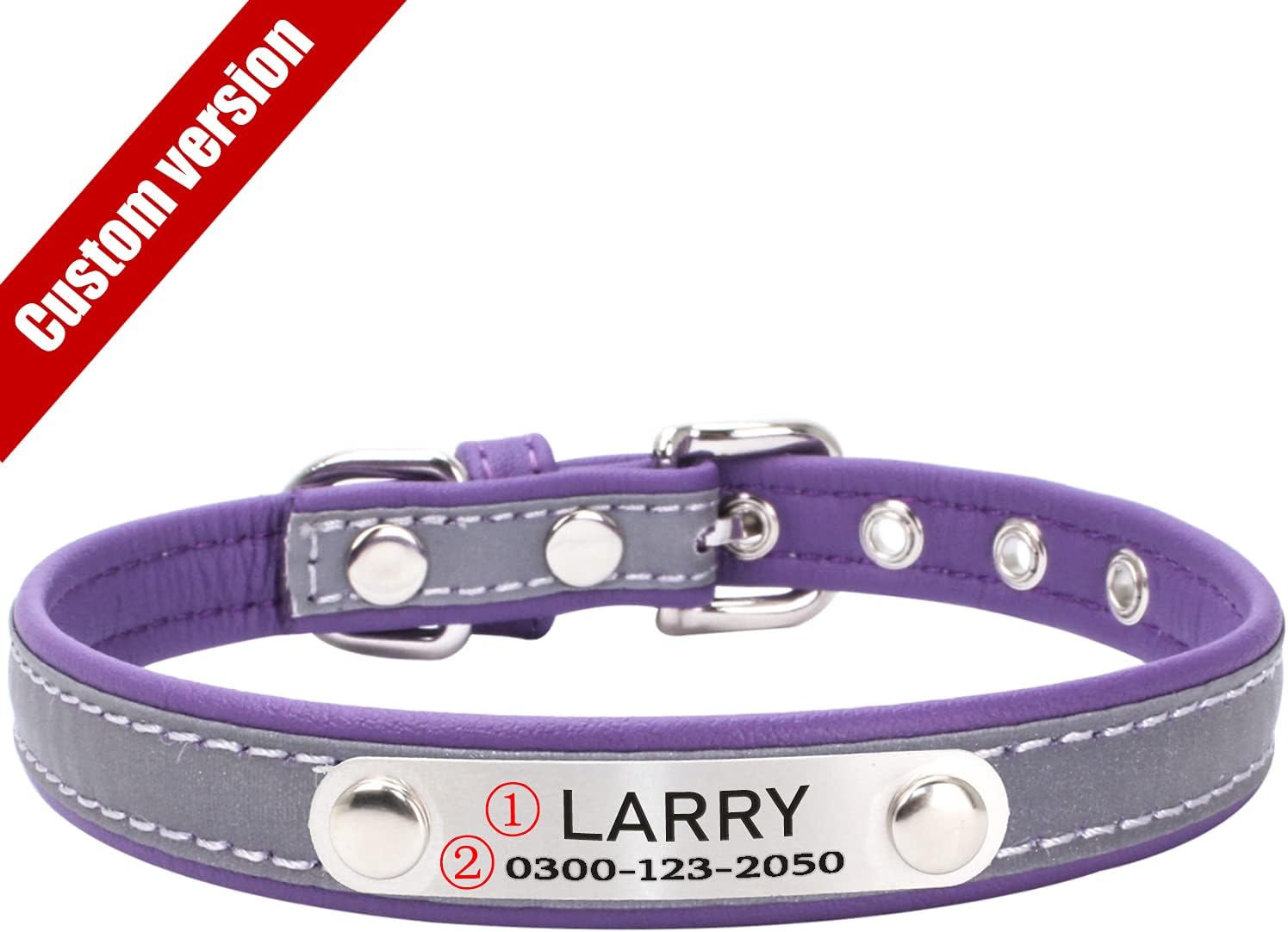 Yonsbox Custom Personalized Reflective Cat Dog Collar and Leash Set with Engraved Name Plate Purple Puppy Kitty Dog Cat Collar and 4 FT Leash Set for Small Medium Large Girl Boy Dogs Cats