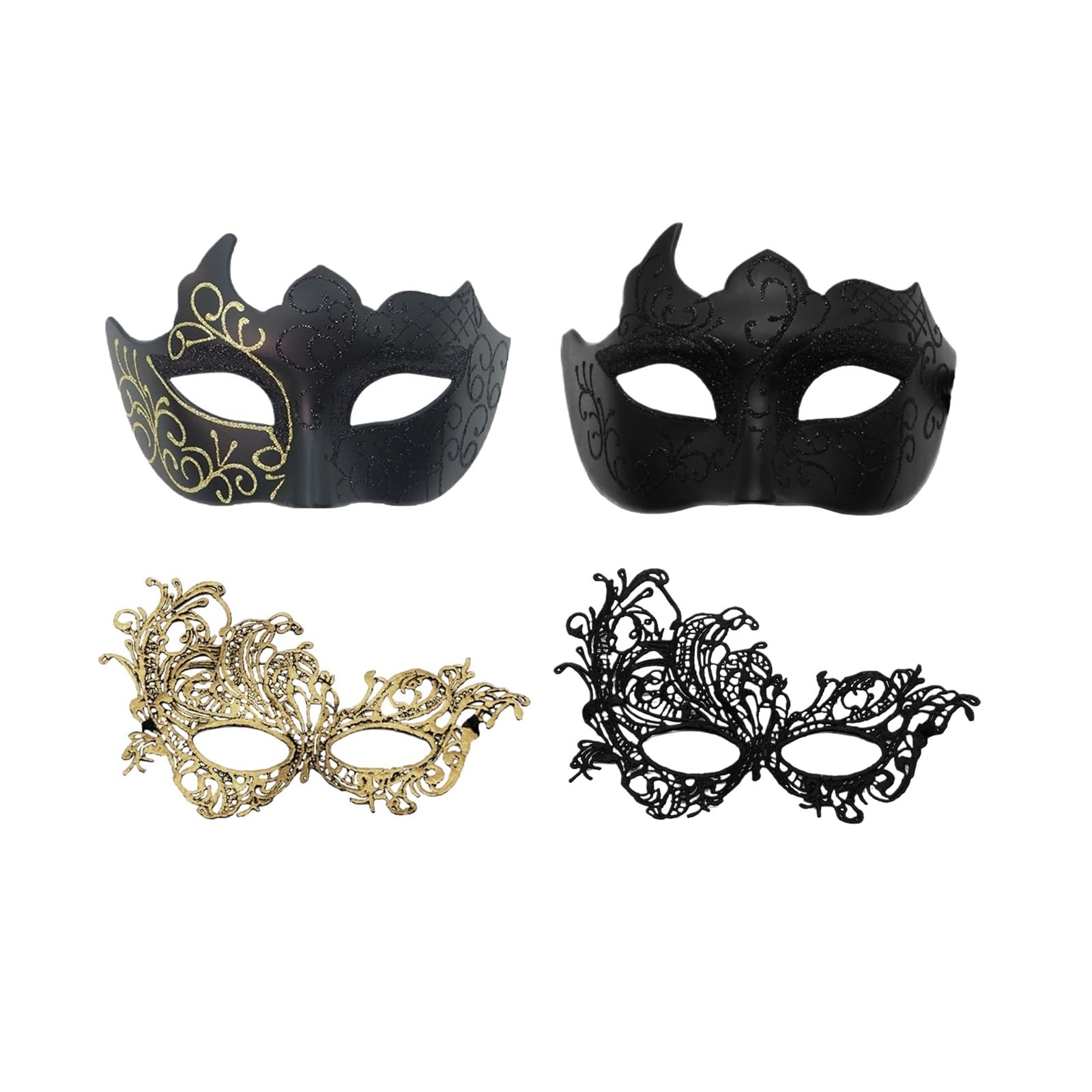 MLYPRU 4 Pcs Mysterious Fun Lace Masks, Masquerade Mask for Couples, Venetian Masquerade Ball Masks, Mardi Gras Mask for Costume Party(A)