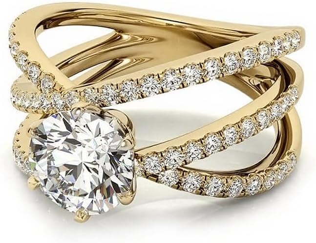 925 Sterling Silver/10K/14K/18K Real Gold 1.24 CT(ctw) Round Cut Moissanite Bridal Rings,Triple Row Criss-Cross Shank Engagement Rings,Wedding Band for Women Size 4-14