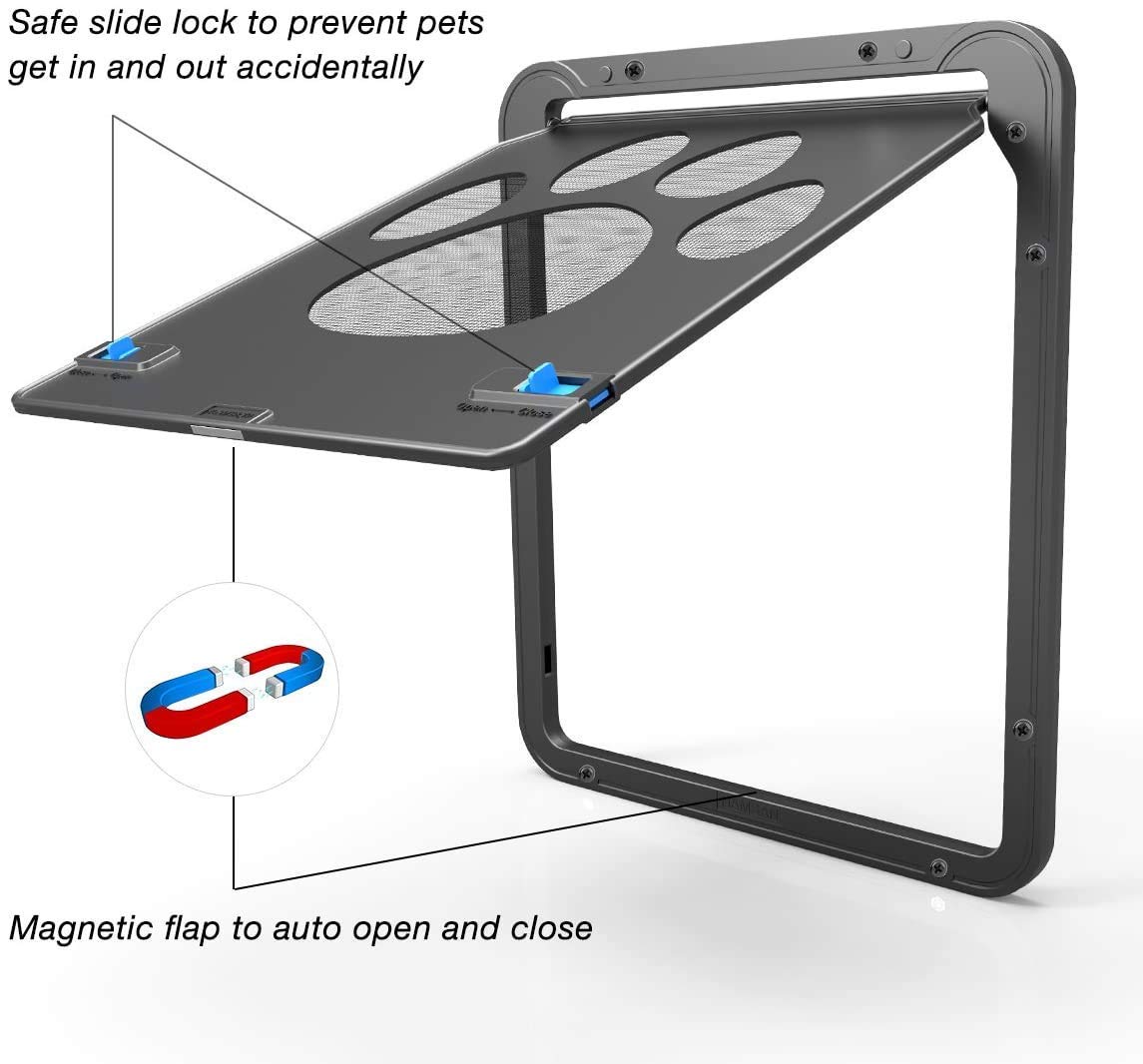 Dog door Cat Door for Screen Door,4-Way Locking Cat Flap Door Magnetic Pet Screen Door,Easy to Install, Automatic Closed with Magnet, Lockable Pet Flap for Cats Small Dogs, 29 cm x 24 cm