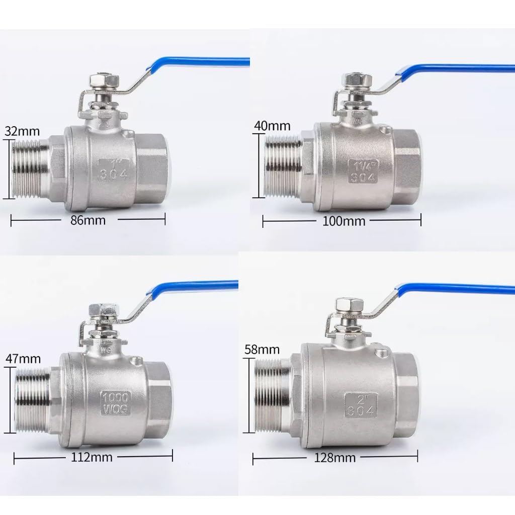 Válvula De Bola De Rosca Macho A Hembra De Acero Inoxidable 304, Interruptor De Válvula De Tubería De Agua De Dos Piezas De 1/4", 3/8", 1/2", 3/4", 1", 1-1/4", 1-1/2", 2", 1 Unidad(2")