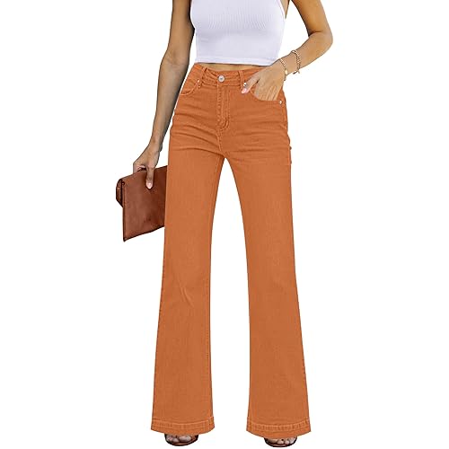 GRAPENT Womens Flare Jeans High Waisted Wide Leg Baggy Jean for Women Stretch Denim Pants