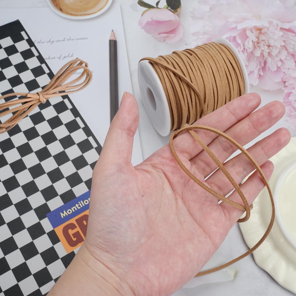 45m x 3mm Faux Suede Leather Cord, Flat Leather Bands for DIY Bracelet, Necklace, Jewellery