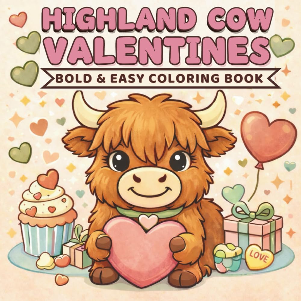 Highland Cow Valentines Bold and Easy Coloring Book (Bold & Easy Valentines Series)