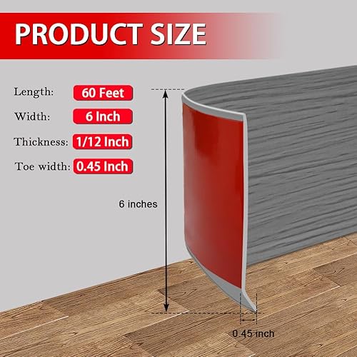 Miniatura 64 de FONUNO - Base de vinilo para pared, moldura de zócalo de 4 pulgadas, flexible, autoadhesiva con diseño para pegar y despegar, 4 pulgadas x 20 pies