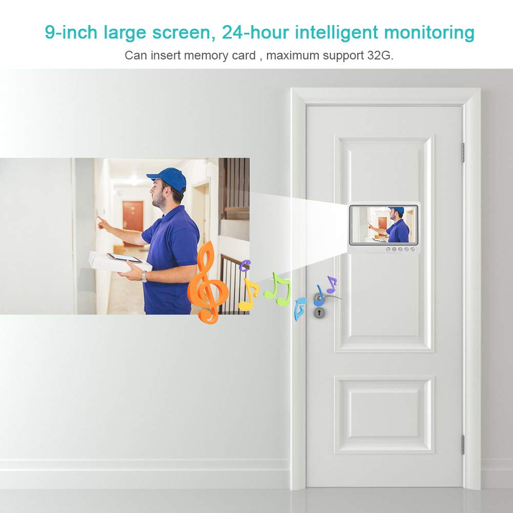 Drahtlose Video-Türklingel, 9-Zoll-Wifi-Video-Intercom-Türklingelhalterung IP65 Wasserdicht, Nachtsicht, Fotoaufnahme-Aufnahmesystem 100-240V(MICH)